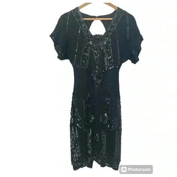 Sweelo Vintage Womens Silk Beaded Sequin Evening Dress - Picture 1 of 8